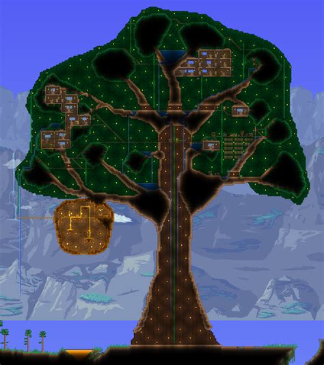 This map is simply a giant living wood treehouse standing in the middle of an otherwise-untouched Medium Crimson world. . Terraria living tree